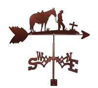Girouette Artisanale en métal avec Silhouette d'animal, Support de Toit, indicateur de Direction du Vent, scène de Ferme, Piquet de, Outil de Mesure Professionnel - Homme Cheval