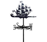 Girouette avec bateau ou bateau - Silhouette décorative en métal - Support de toit pour clôture de jardin et abri de jardin - Scène de ferme extérieure - Décoration de cour - Indicateur de direction