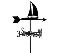 Girouette avec bateau ou bateau - Silhouette décorative en métal - Support de toit pour clôture de jardin et abri de jardin - Scène de ferme extérieure - Décoration de cour - Indicateur de direction