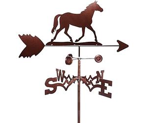 Girouette de Jardin Exterieur Weatherervane, Orientation, Vanne Météo en Acier, Kit De Direction Éolienne, Artisanat De Décoration Extérieure - Cheval Galopant Girouette Anemometre