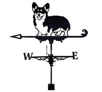 Girouette décorative en acier inoxydable - Indicateur de direction du vent de style antique - Noire - Convient pour décoration de jardin, terrasse, cour (Corgi)