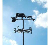 Girouette décorative en métal en Forme de Vache, Fixation sur Piquet, indicateur de Direction du Vent en Acier Inoxydable, décor Durable pour Ferme, Noir, Vache (bovins et veaux Noirs)