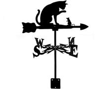 Girouette décorative extérieure en Acier Inoxydable rétro, indicateur de Direction du Vent, métallique, décoration Jardin ou Cour avec Toit Fer, Motif cerf (Chat)