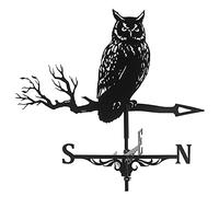 Girouette en métal en forme de chouette pour jardin en acier inoxydable avec indicateur de direction du vent pour extérieur en fer