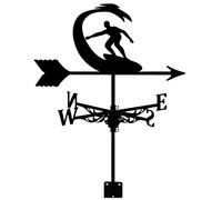 Girouette Girouette en métal noir avec silhouette de surf rétro - Toit durable - Indicateur de direction du vent - Appliquer sur la décoration du garage, de la coupole, de la grange, de la cour, du j
