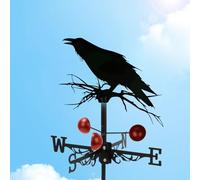 Girouette Rétro en Acier Inoxydable avec Corbeau avec Indicateur de Direction du Vent, Girouette de Jardin de Ferme pour Abris de Jardin, Toit, Cabane, Cour, Décoration de Jardin