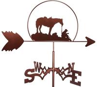 Girouette rétro en acier inoxydable avec motif flèche - Scène de ferme de jardin - Indicateur de direction du vent pour extérieur, cour, garage, coupole - Outil de mesure - Homme et cheval