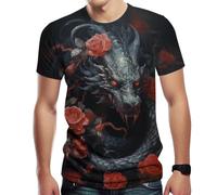 Girren T-shirt fantaisie pour homme motif dragon imprimé 3D T-shirt à manches courtes décontracté d'été, noir 2, Taille 4XL
