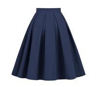 Girstunm Jupe plissée pour femme - Imprimé floral - Ligne A - Jupe midi avec poches, Marine, S