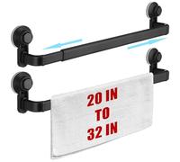 Gisafai Lot de 2 barres porte-serviettes extensibles à ventouse pour salle de bain, 50,8 à 81,3 cm, noir mat, long porte-serviettes réglable pour porte de douche en verre, mur, salle de bain, cuisine