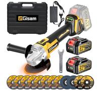 Gisam Meuleuse d'angle sans fil avec 12 Accessoires, Moteur Brushless | Boîte à 4 vitesses, 2 Batteries de 4000 mAh, 12000RPM Meuleuse d'angle Électrique Sans Balais de 125 mm pour Découper Polir