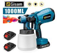 Gisam Pulvérisateur électrique HVLP sans fil 1000 ml, pour voiture, meubles et acier, aérospray, compatible avec batterie Makita 18 V, pince à épiler
