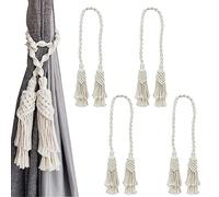 GISELA D Embrasses de Rideaux Blanches Style bohème Faites à la Main en Coton - Accessoires décoration pour Décoration élégante d'hiver d'intérieur (Double Pompon, 3)