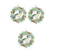 Gisela Graham Bluetit Lot de 3 décorations de Noël en bois en forme de couronne