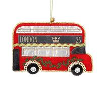 Gisela Graham Fabric London Bus Christmas Tree Decoration, Multicolor, 10.5 x 7
