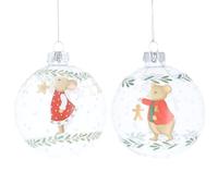 Gisela Graham Lot de 2 boules de Noël en verre transparent Motif souris 8 cm