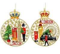 Gisela Graham Lot de 2 décorations en bois à suspendre pour arbre Motif Londres