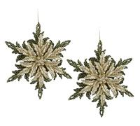 Gisela Graham Lot de 2 décorations en forme de flocon de neige Vert/doré