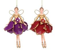 Gisela Graham Lot de 2 décorations en résine et tissu en forme de pétales de fleurs rouges et violettes 13 cm