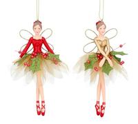 Gisela Graham Lot de 2 décorations pour sapin de Noël Motif fée houx