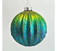 Gisela Graham - Lot de 3 Boules de Noël striées Motif Plumes de Paon en Verre