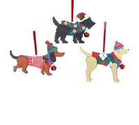 Gisela Graham Lot de 3 décorations à suspendre pour sapin de Noël en forme de chien Couleurs vives