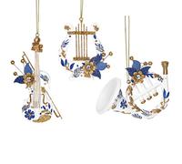 Gisela Graham Lot de 3 instruments de musique en résine Bleu blanc et doré 7 cm