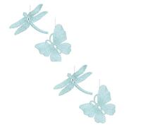 Gisela Graham Lot de 4 décorations de Noël en acrylique pailleté Motif papillon/libellule Bleu pâle