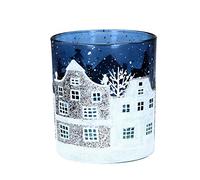 Gisela Graham Photophore en verre Motif rue de Nol Bleu et blanc