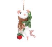 Gisela Graham Souris en laine avec boule et branche 10 x 7 x 4 cm Décoration d'arbre à suspendre