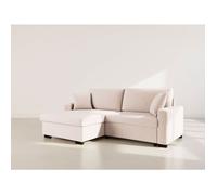 Gisele - Canapé d'angle réversible 4 places convertible avec coffre en velours côtelé - Beige