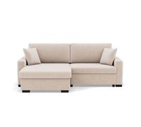 Gisele - Canapé d'angle réversible 4 places convertible avec coffre en velours côtelé - Beige