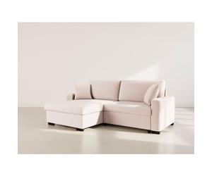 Gisele - Canapé d'angle réversible 4 places convertible avec coffre en velours côtelé - Beige