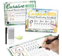 gisgfim Lot de 2 cahiers d'exercices d'écriture cursive rainurés magiques réutilisables avec stylos à encre disparaissante pour enfants (lettres et chiffres)