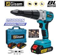 Gismis 25000N pistolet à rivets électrique sans brosse pistolet à écrou à rivets sans fil perceuse insérer outil de rivetage automatique pour Makita broche de batterie 18V 2 Battery PlasticBox