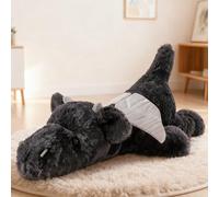 Gisqis Peluche Dragon Kawaii 48cm Peluche Lestée Anxiete Adulte Mignon Dragons Oreiller Enfant Dinosaure Coussin Anniversaire Cadeau pour Les Adultes Noir