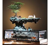 Gisruao Fontaine de Table d’intérieur, Fontaine Cascade décorative, en céramique, Motif Poisson, avec Effet Brume, Aquarium décoratif, avec Pompe à Eau, Style Zen, pour Salon, Bureau, Chambre, Espace