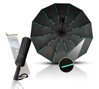 Gissed Fortress Compact. Parapluie pliable anti-vent automatique avec protection UV UPF50+ Ultra résistant avec 12 baleines avec triple renfort en fibre de verre, compact, élégant, durable., Noir