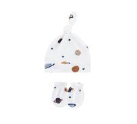 Gissroys 1 lot de bonnets en coton doux pour nouveau-nés avec moufles résistantes aux rayures pour plus de chaleur et tendance avec nœud pour bébé et protège-mains, Blue Planet, Taille unique