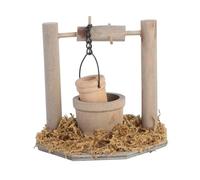 Gissroys Artisanat Jardin en Bois Accessoire Petite Fontaine D'eau Ornement Avec Seau Pour Scène Miniature Paysage Décoration Dollhouses Décorations d'extérieur