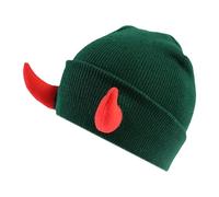 Gissroys Bonnet d'Halloween pour adulte Unisexe Hiver Chaud Bonnet tricoté Nouveauté Pull pour adolescents Festival Fête Chapeaux Corne du diable Hiver, Casquette verte, corne rouge, taille unique