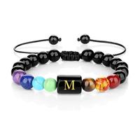 Gissroys Bracelet élastique multi-breloques alphabet avec bracelet en cristaux arc-en-ciel pour l'usure quotidienne et perles de cristal de passion Bracelet empilable, taille unique, comme décrit