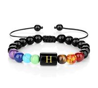 Gissroys Bracelet élastique multi-breloques alphabet avec bracelet en cristaux arc-en-ciel pour l'usure quotidienne et perles de cristal de passion Bracelet empilable, taille unique, comme décrit
