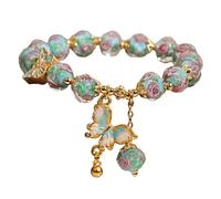 Gissroys Bracelet en perles de verre naturel, orné d'un pendentif papillon et d'un pendentif roseraie pour un confort tout au long de la journée et un style élégant bracelet de perles, taille unique