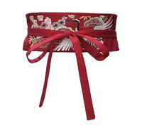 Gissroys Ceinture vintage brodée grue élégante ceinture de style chinois avec pompons pour ceinture de dynastie Han, rouge, taille unique