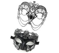 Gissroys Chaîne en métal Mascarade Masque pour les yeux Couple Mascarade Masque Demi-visage pour hommes femmes Accessoires de costume Mariage