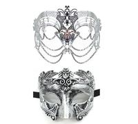 Gissroys Chaîne en métal Mascarade Masque pour les yeux Couple Mascarade Masque Demi-visage pour hommes femmes Accessoires de costume Mariage