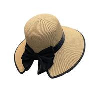 Gissroys Chapeau de paille multi-usage bowknot tailles flexibles pêche chapeau résistant au soleil pour adolescents adultes activité de plein air randonnée contrat paille réglable avec nœud papillon