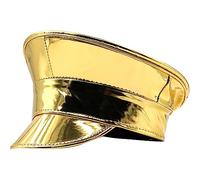 Gissroys Chapeau militaire en cuir breveté pour femmes Chapeau d'enterrement de vie de garçon Paillettes Dj Capitaine Spectacle Club Coiffe Casquette bleu marine pour adulte