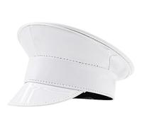 Gissroys Chapeau militaire en cuir breveté pour femmes Chapeau d'enterrement de vie de garçon Paillettes Dj Capitaine Spectacle Club Coiffe Casquette bleu marine pour adulte